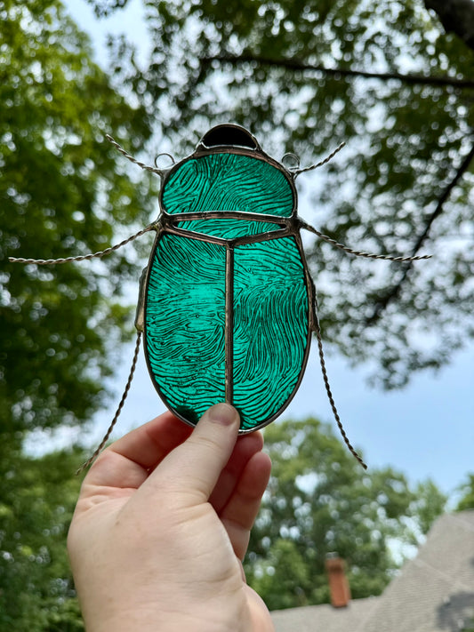 Hercules Beetle Suncatcher (Textured Teal)